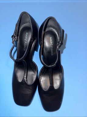Marc Fisher Black T-Strap Block Heel Pumps